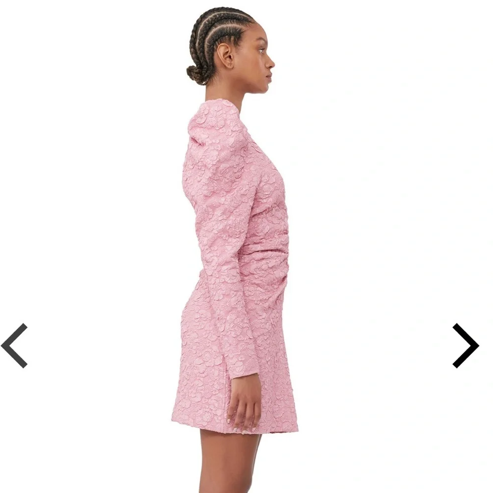 Ganni Pink Jacquard V-Neck‎ Mini Dress Orchid Smoke NWOT EU 34